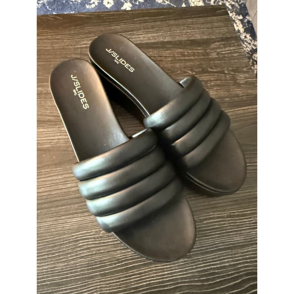 J/Slides Quirky Black Leather Platform Sandals Sz. 11